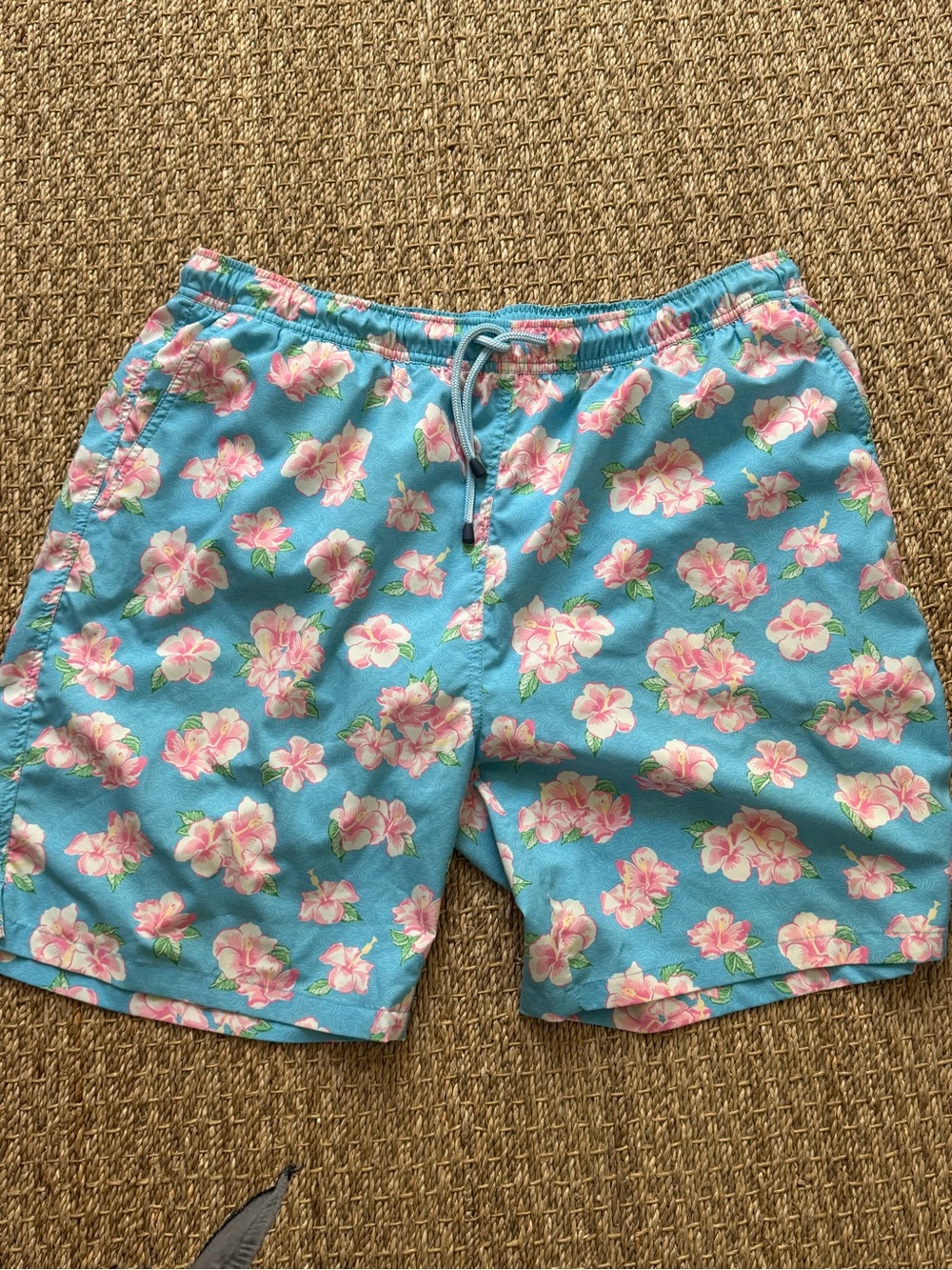 Peter Millar Light Blue Swim Trunks with Pink Floral Print